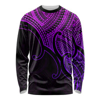 Custom Aotearoa Maori Koru Long Sleeve Shirt Polynesian Pacific Tribal - Purple LT9