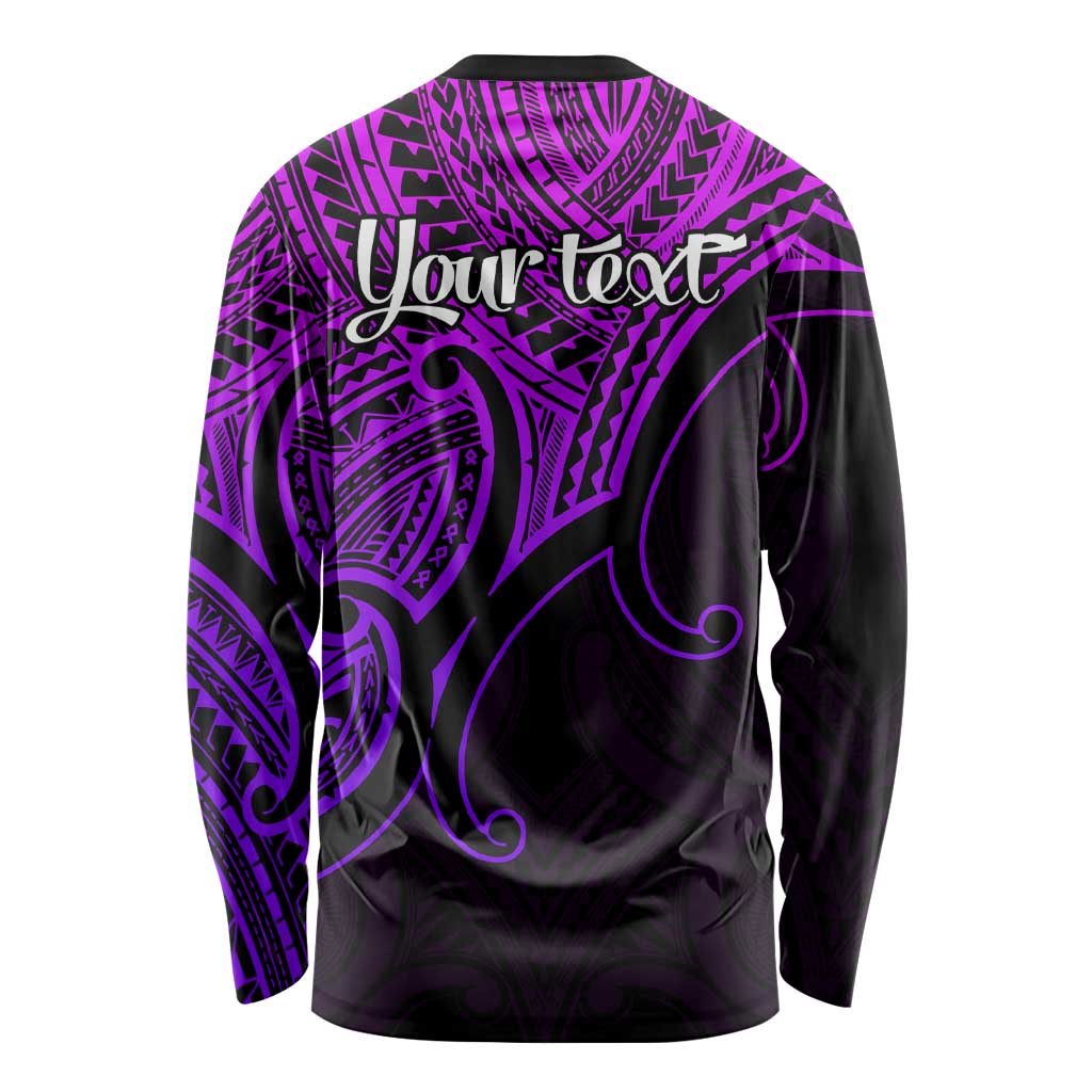 Custom Aotearoa Maori Koru Long Sleeve Shirt Polynesian Pacific Tribal - Purple LT9