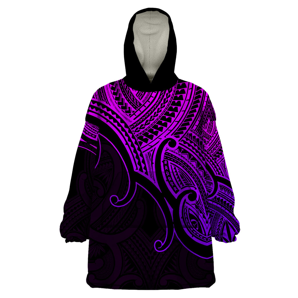 Custom Aotearoa Maori Koru Wearable Blanket Hoodie Polynesian Pacific Tribal - Purple LT9 One Size Purple - Polynesian Pride