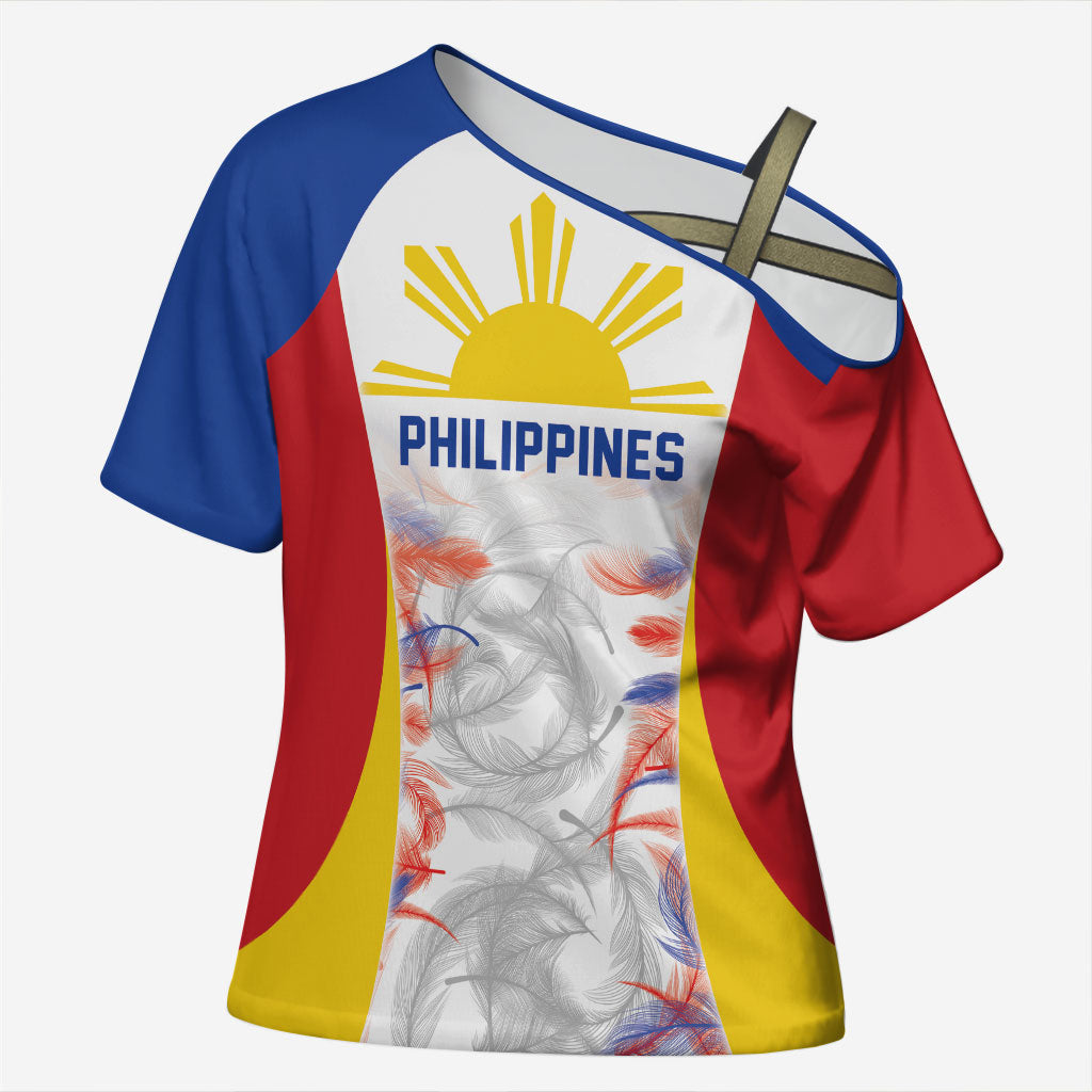 Philippines Flag Day Cross Shoulder Shirt Filipino Feather Pattern