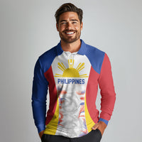 Philippines Flag Day Long Sleeve Polo Shirt Filipino Feather Pattern