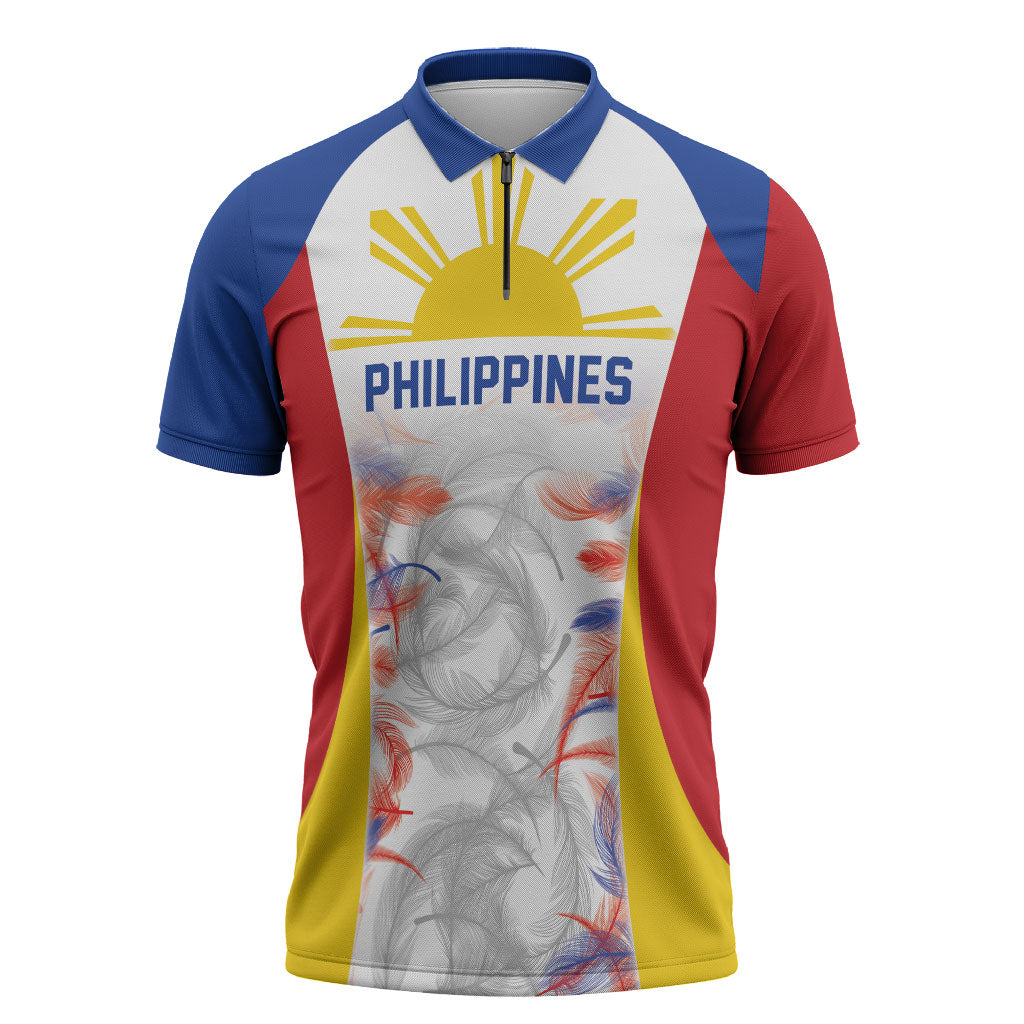 Philippines Flag Day Zipper Polo Shirt Filipino Feather Pattern