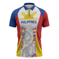 Philippines Flag Day Zipper Polo Shirt Filipino Feather Pattern