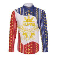 Philippines Flag Day Long Sleeve Button Shirt Filipino Traditional Igorot Tribal Pattern