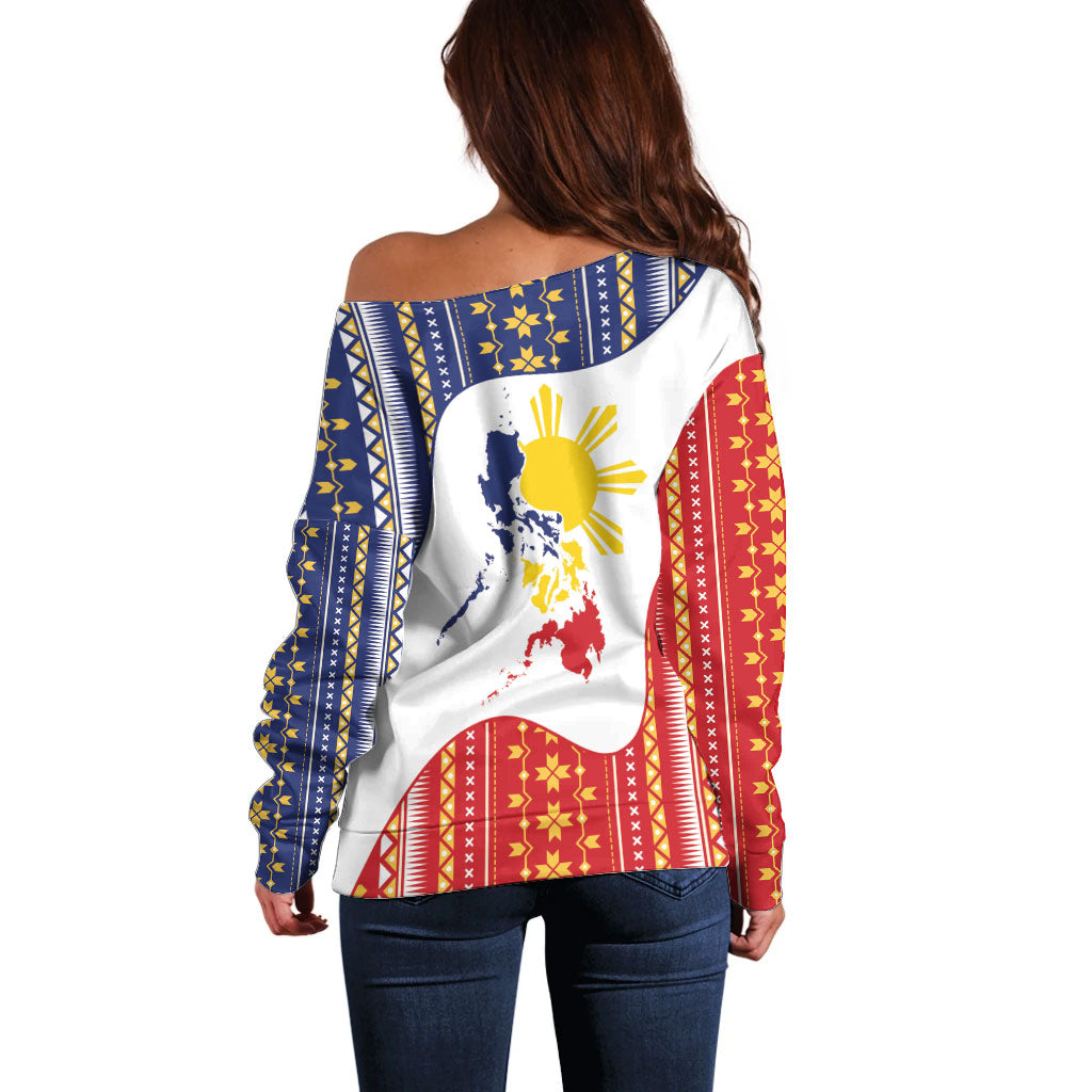 Philippines Flag Day Off Shoulder Sweater Filipino Traditional Igorot Tribal Pattern