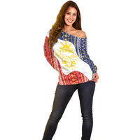 Philippines Flag Day Off Shoulder Sweater Filipino Traditional Igorot Tribal Pattern