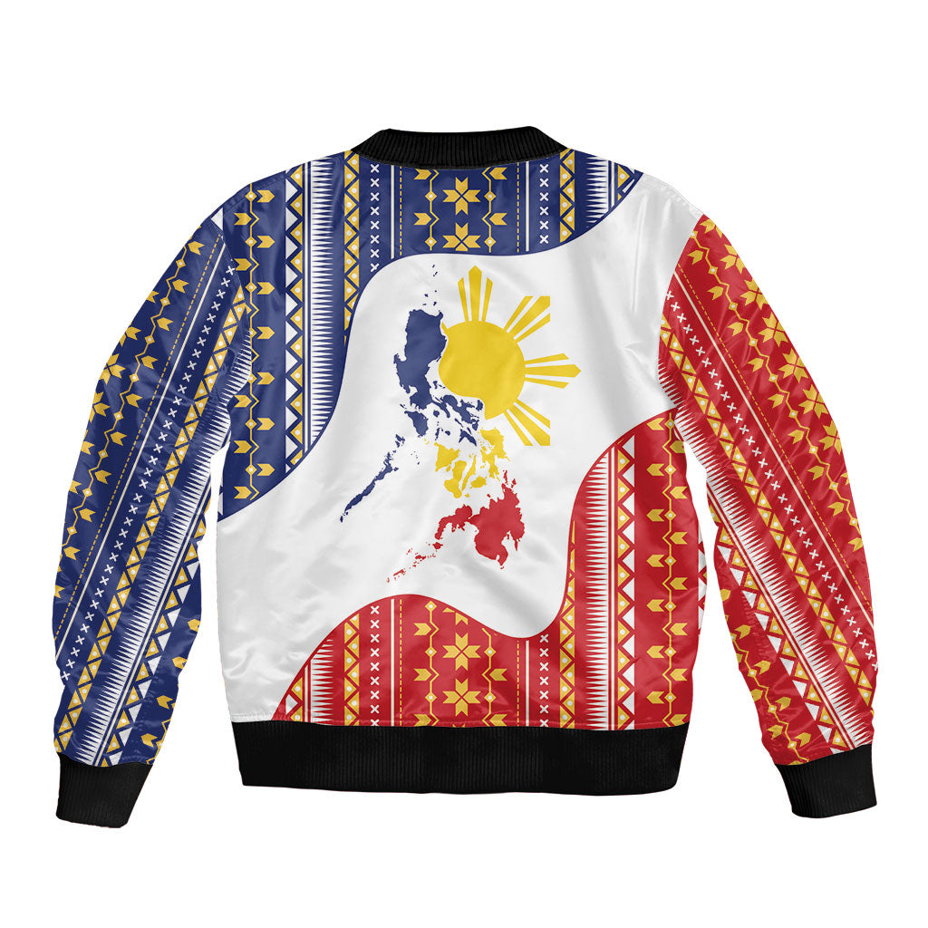 Philippines Flag Day Sleeve Zip Bomber Jacket Filipino Traditional Igorot Tribal Pattern