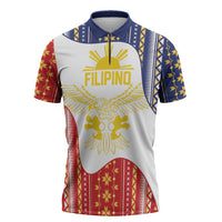 Philippines Flag Day Zipper Polo Shirt Filipino Traditional Igorot Tribal Pattern