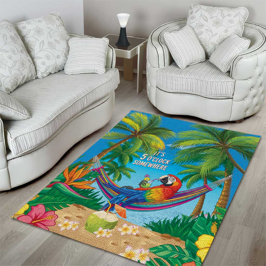 5 Oclock Somewhere Area Rug Hawaii Parrots Cocktail Summer Beach Vibe - Polynesian Pride