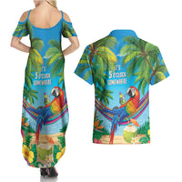 5 Oclock Somewhere Couples Matching Summer Maxi Dress and Hawaiian Shirt Hawaii Parrots Cocktail Summer Beach Vibe - Polynesian Pride