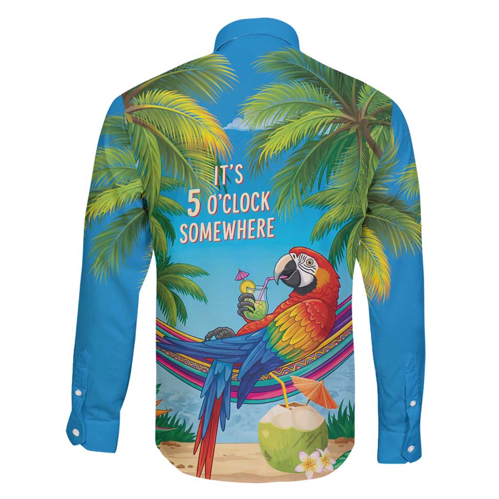 5 Oclock Somewhere Family Matching Long Sleeve Bodycon Dress and Hawaiian Shirt Hawaii Parrots Cocktail Summer Beach Vibe - Polynesian Pride