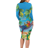 5 Oclock Somewhere Family Matching Long Sleeve Bodycon Dress and Hawaiian Shirt Hawaii Parrots Cocktail Summer Beach Vibe - Polynesian Pride