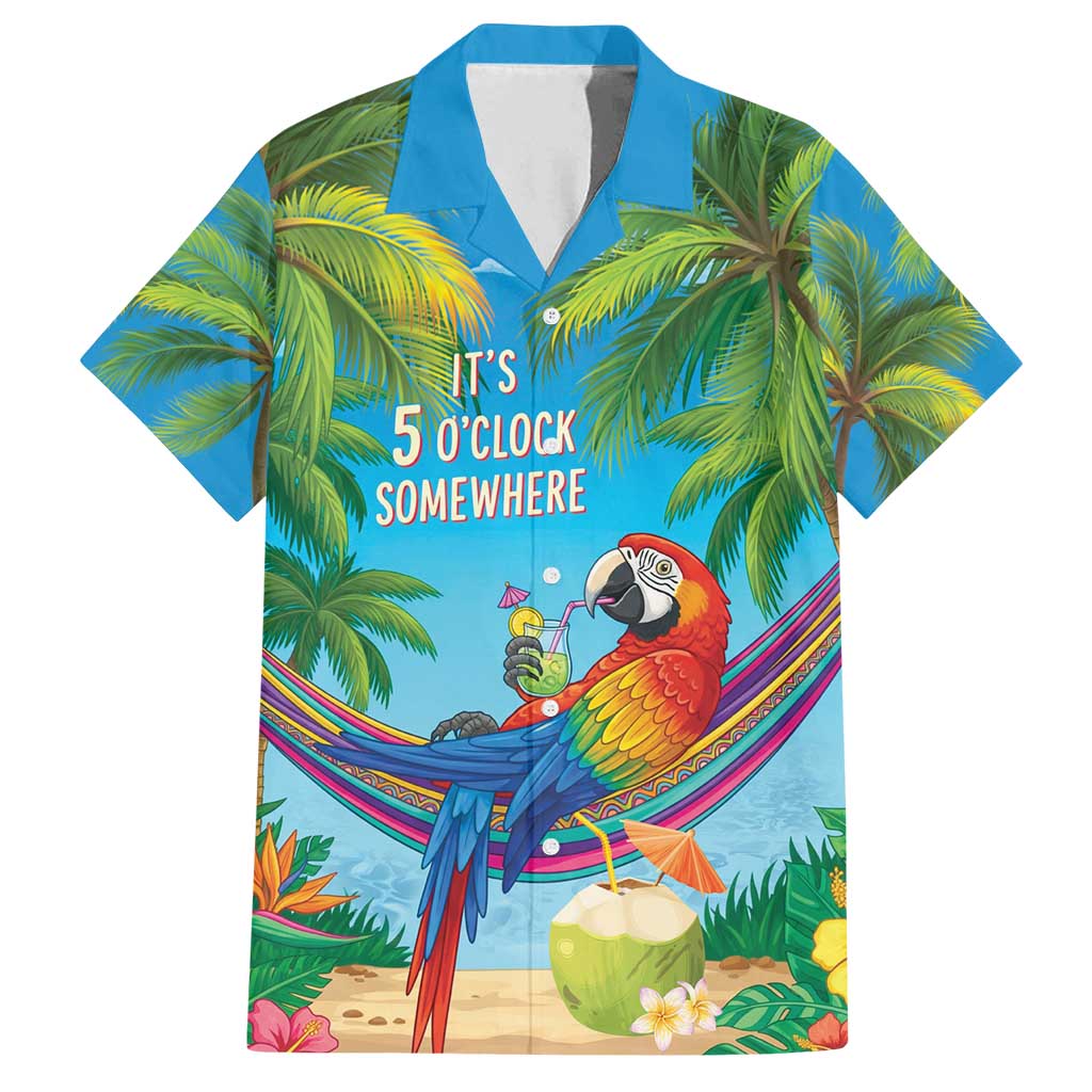 5 Oclock Somewhere Family Matching Off Shoulder Maxi Dress and Hawaiian Shirt Hawaii Parrots Cocktail Summer Beach Vibe - Polynesian Pride