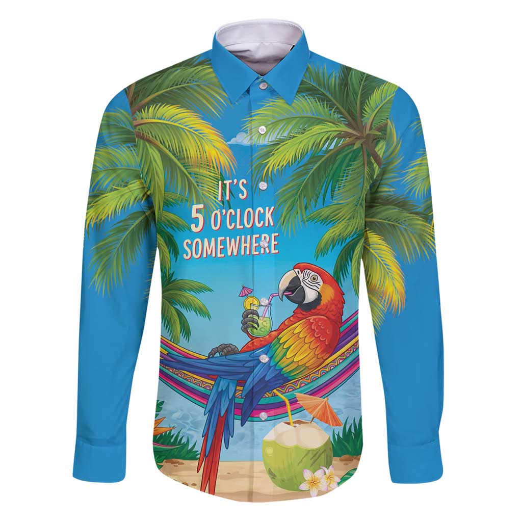 5 Oclock Somewhere Family Matching Puletasi and Hawaiian Shirt Hawaii Parrots Cocktail Summer Beach Vibe - Polynesian Pride