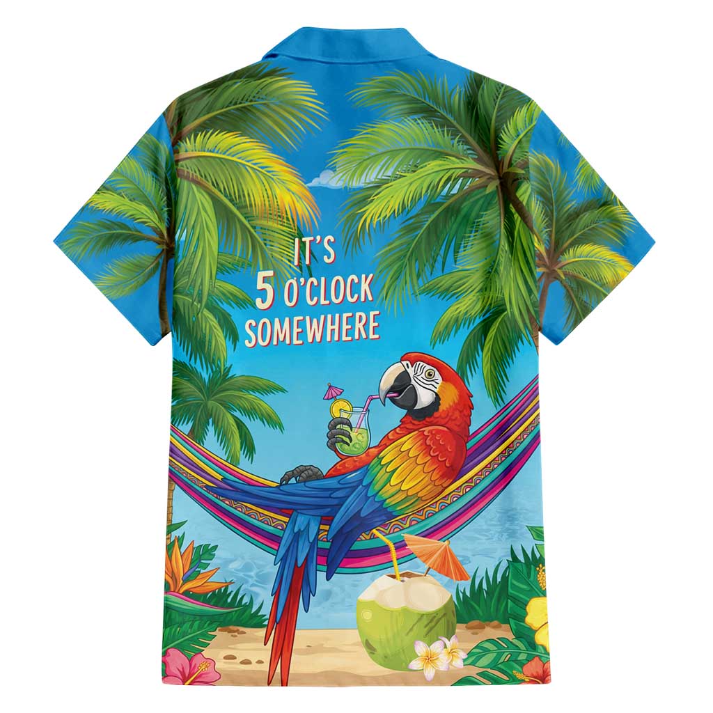 5 Oclock Somewhere Family Matching Short Sleeve Bodycon Dress and Hawaiian Shirt Hawaii Parrots Cocktail Summer Beach Vibe - Polynesian Pride