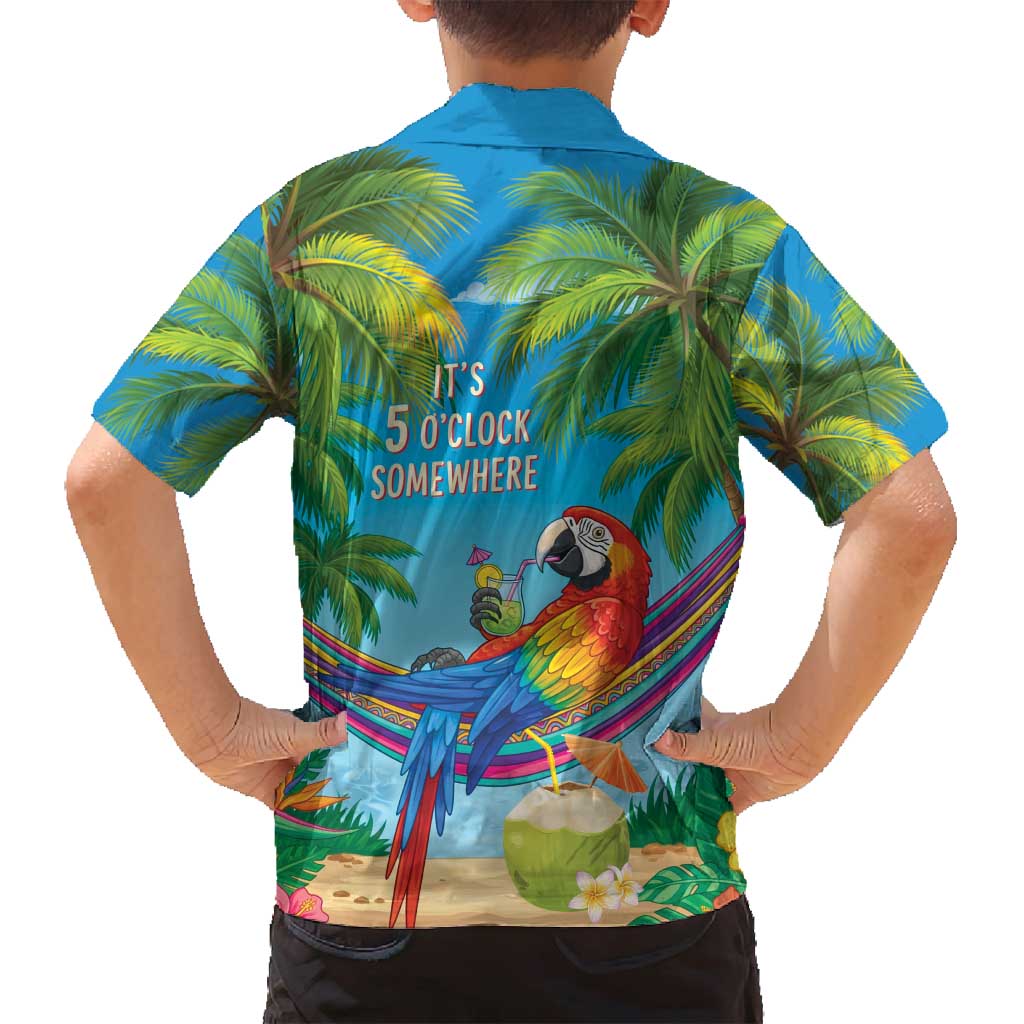 5 Oclock Somewhere Family Matching Summer Maxi Dress and Hawaiian Shirt Hawaii Parrots Cocktail Summer Beach Vibe - Polynesian Pride