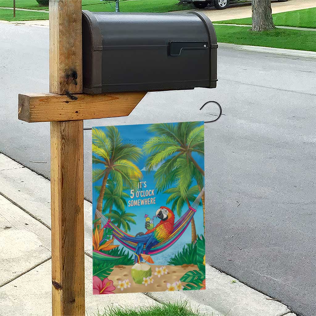 5 Oclock Somewhere Garden Flag Hawaii Parrots Cocktail Summer Beach Vibe - Polynesian Pride