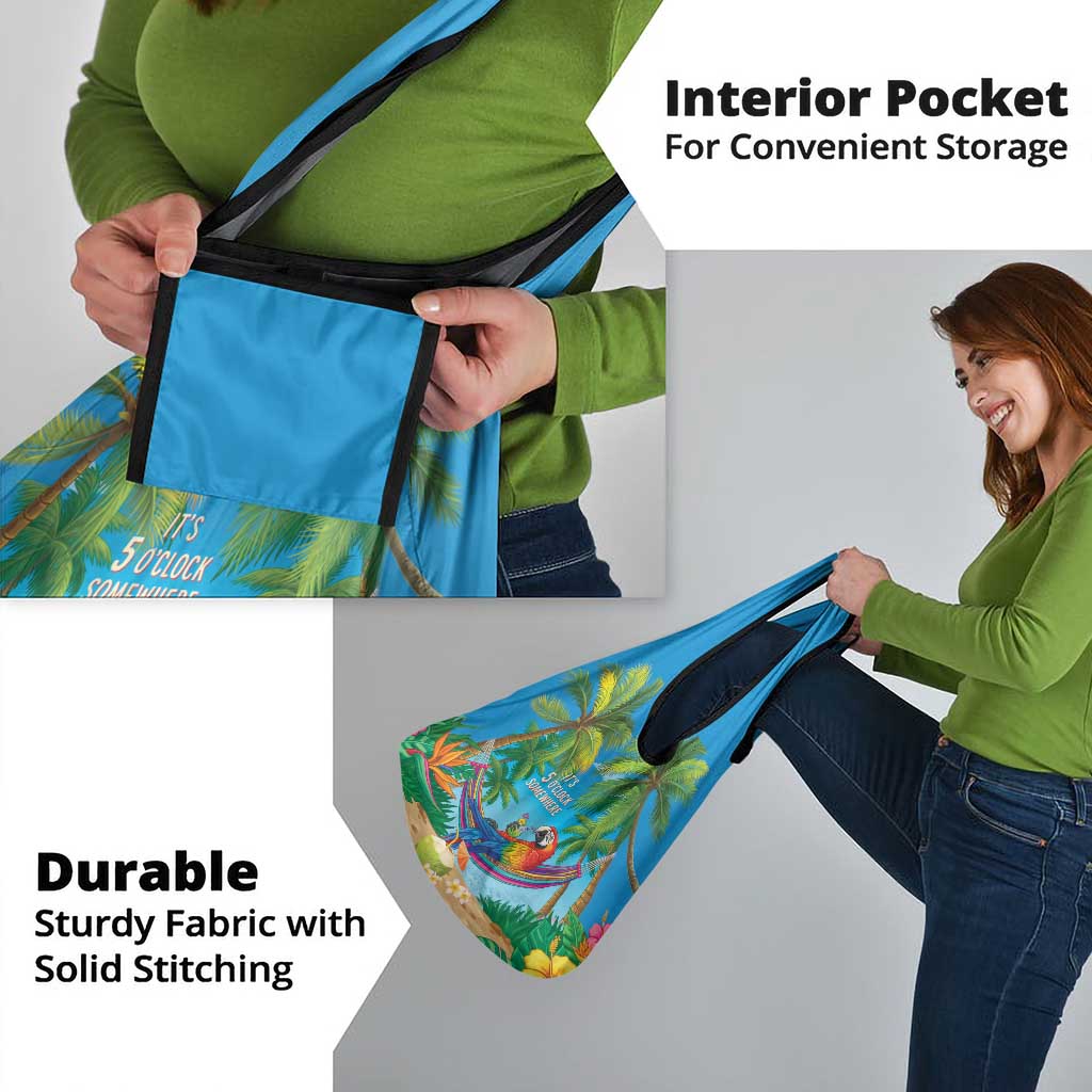 5 Oclock Somewhere Grocery Bag Hawaii Parrots Cocktail Summer Beach Vibe - Polynesian Pride