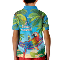 5 Oclock Somewhere Kid Polo Shirt Hawaii Parrots Cocktail Summer Beach Vibe - Polynesian Pride