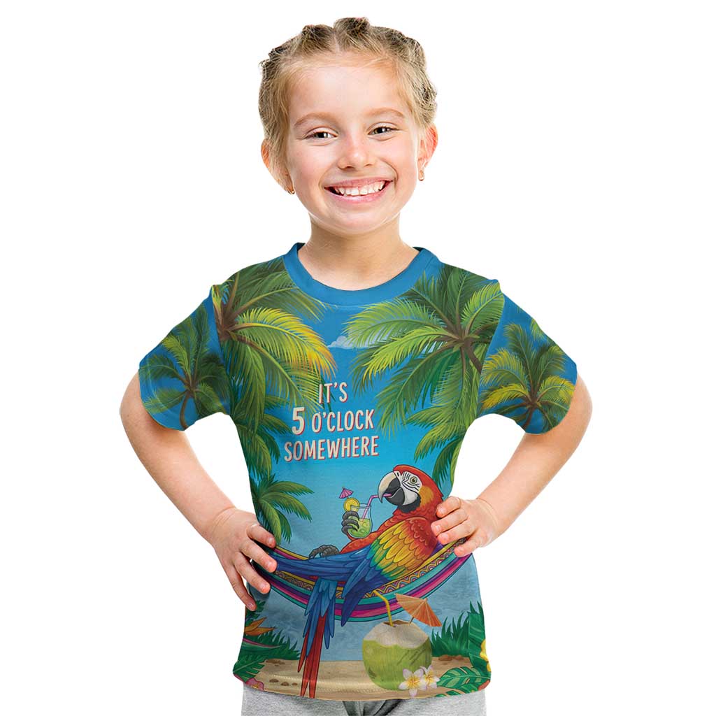5 Oclock Somewhere Kid T Shirt Hawaii Parrots Cocktail Summer Beach Vibe - Polynesian Pride