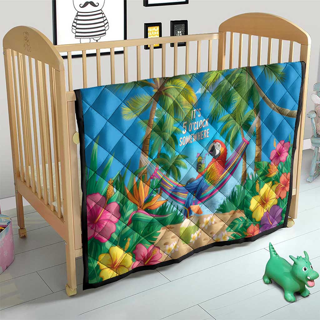 5 Oclock Somewhere Quilt Hawaii Parrots Cocktail Summer Beach Vibe - Polynesian Pride