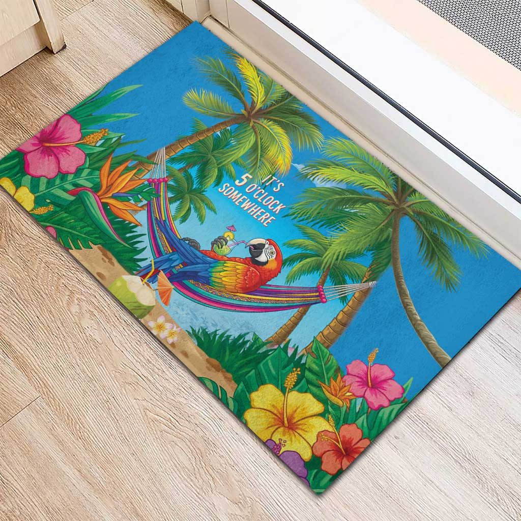 5 Oclock Somewhere Rubber Doormat Hawaii Parrots Cocktail Summer Beach Vibe - Polynesian Pride