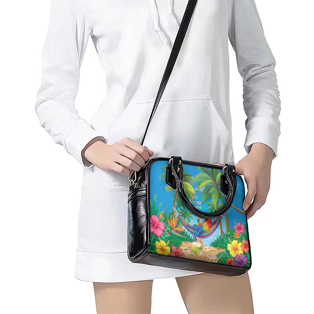 5 Oclock Somewhere Shoulder Handbag Hawaii Parrots Cocktail Summer Beach Vibe - Polynesian Pride