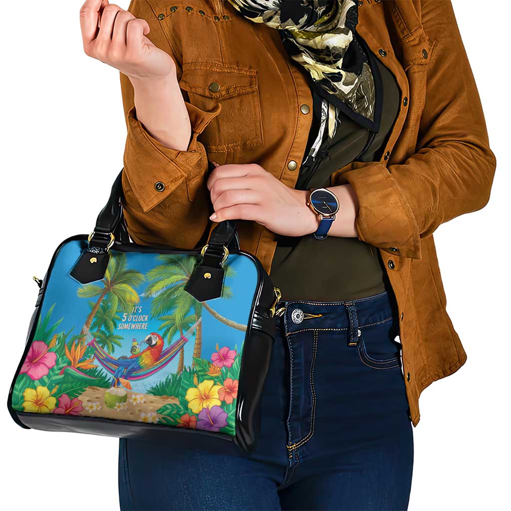 5 Oclock Somewhere Shoulder Handbag Hawaii Parrots Cocktail Summer Beach Vibe - Polynesian Pride