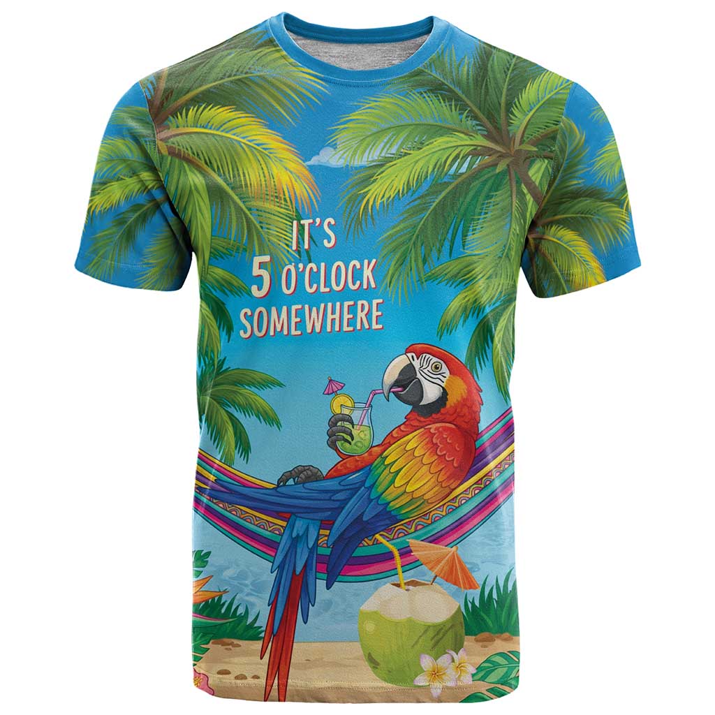 5 Oclock Somewhere T Shirt Hawaii Parrots Cocktail Summer Beach Vibe - Polynesian Pride