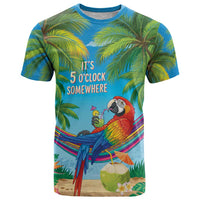 5 Oclock Somewhere T Shirt Hawaii Parrots Cocktail Summer Beach Vibe - Polynesian Pride