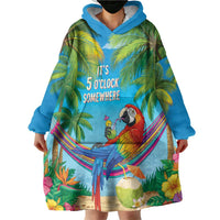 5 Oclock Somewhere Wearable Blanket Hoodie Hawaii Parrots Cocktail Summer Beach Vibe - Polynesian Pride