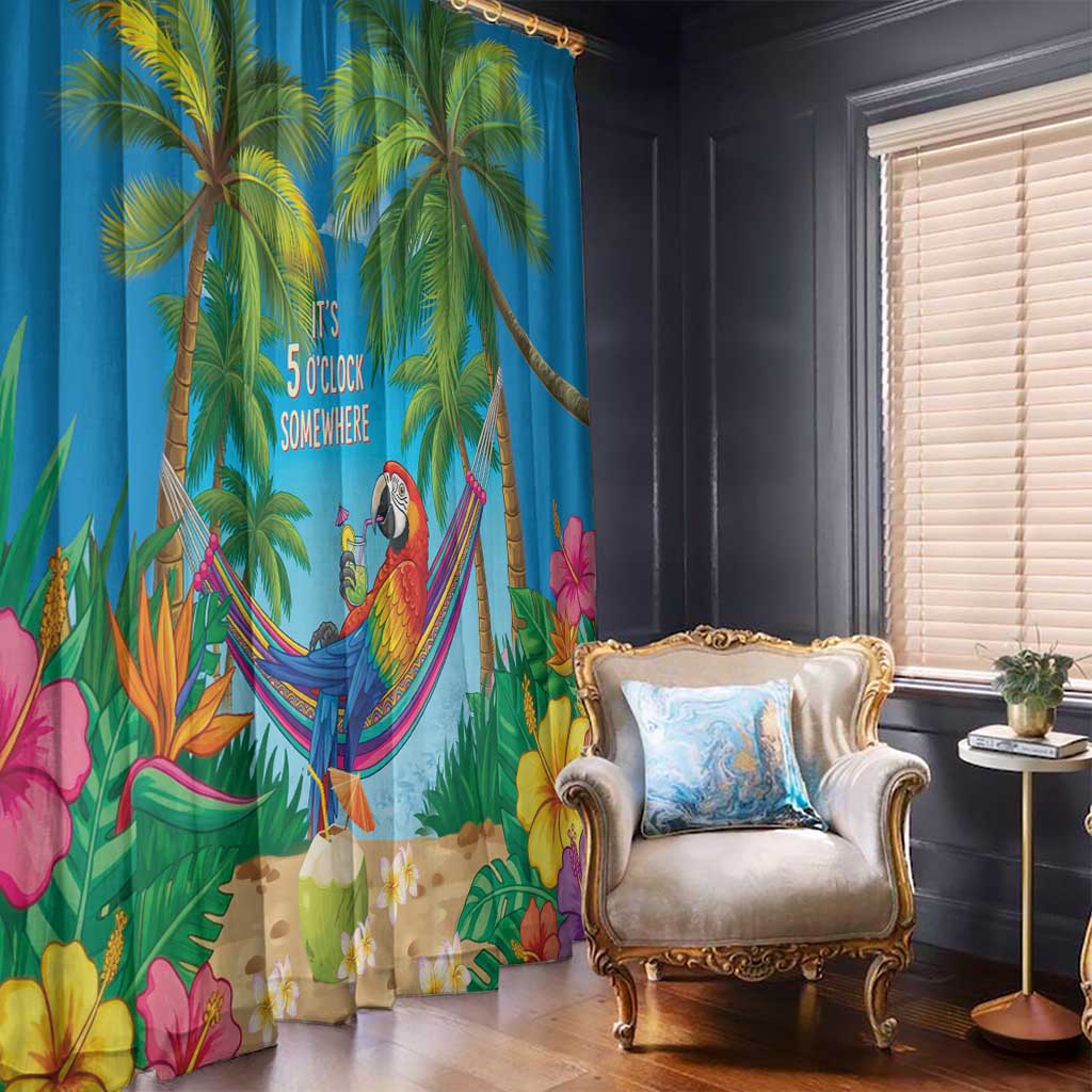 5 Oclock Somewhere Window Curtain Hawaii Parrots Cocktail Summer Beach Vibe - Polynesian Pride