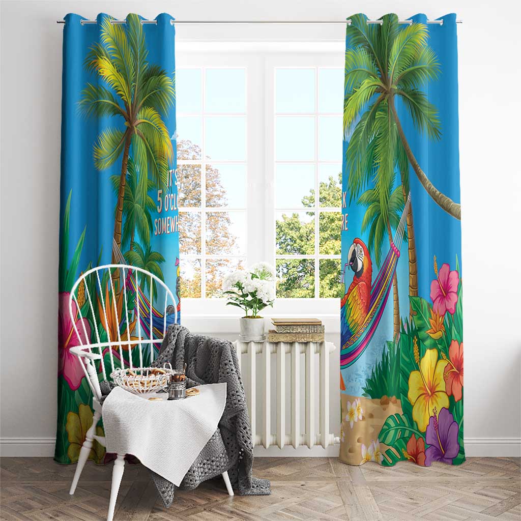 5 Oclock Somewhere Window Curtain Hawaii Parrots Cocktail Summer Beach Vibe - Polynesian Pride