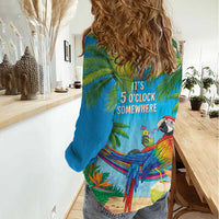 5 Oclock Somewhere Women Casual Shirt Hawaii Parrots Cocktail Summer Beach Vibe - Polynesian Pride