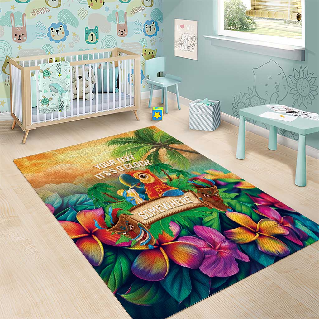 5 Oclock Somewhere Personalized Area Rug Hawaii Parrots Plumeria Summer Vibe - Polynesian Pride