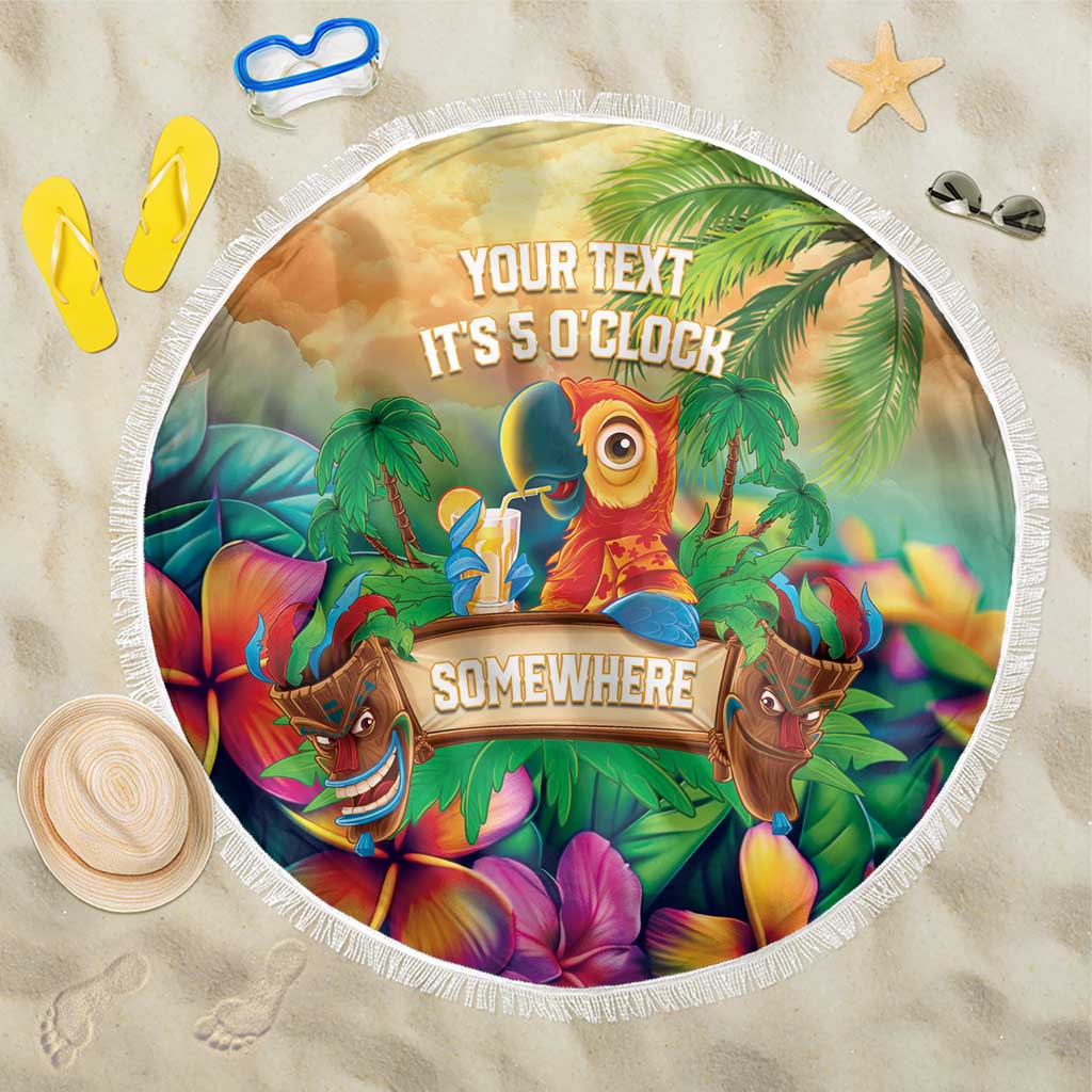 5 Oclock Somewhere Personalized Beach Blanket Hawaii Parrots Plumeria Summer Vibe - Polynesian Pride