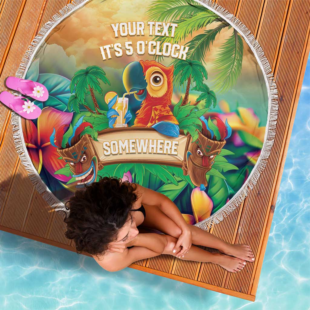 5 Oclock Somewhere Personalized Beach Blanket Hawaii Parrots Plumeria Summer Vibe - Polynesian Pride