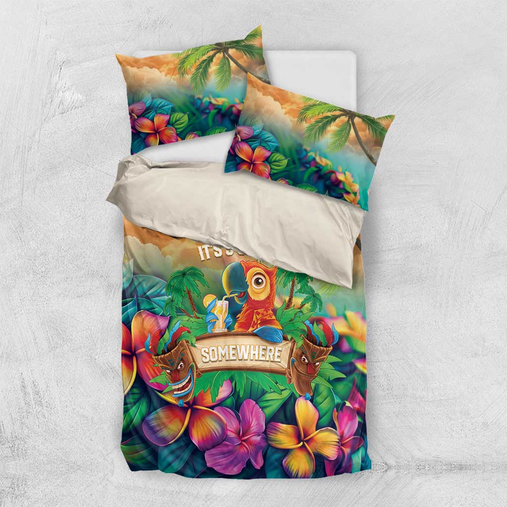 5 Oclock Somewhere Personalized Bedding Set Hawaii Parrots Plumeria Summer Vibe - Polynesian Pride