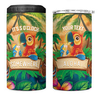 5 Oclock Somewhere Personalized 4 in 1 Can Cooler Tumbler Hawaii Parrots Plumeria Summer Vibe - Polynesian Pride