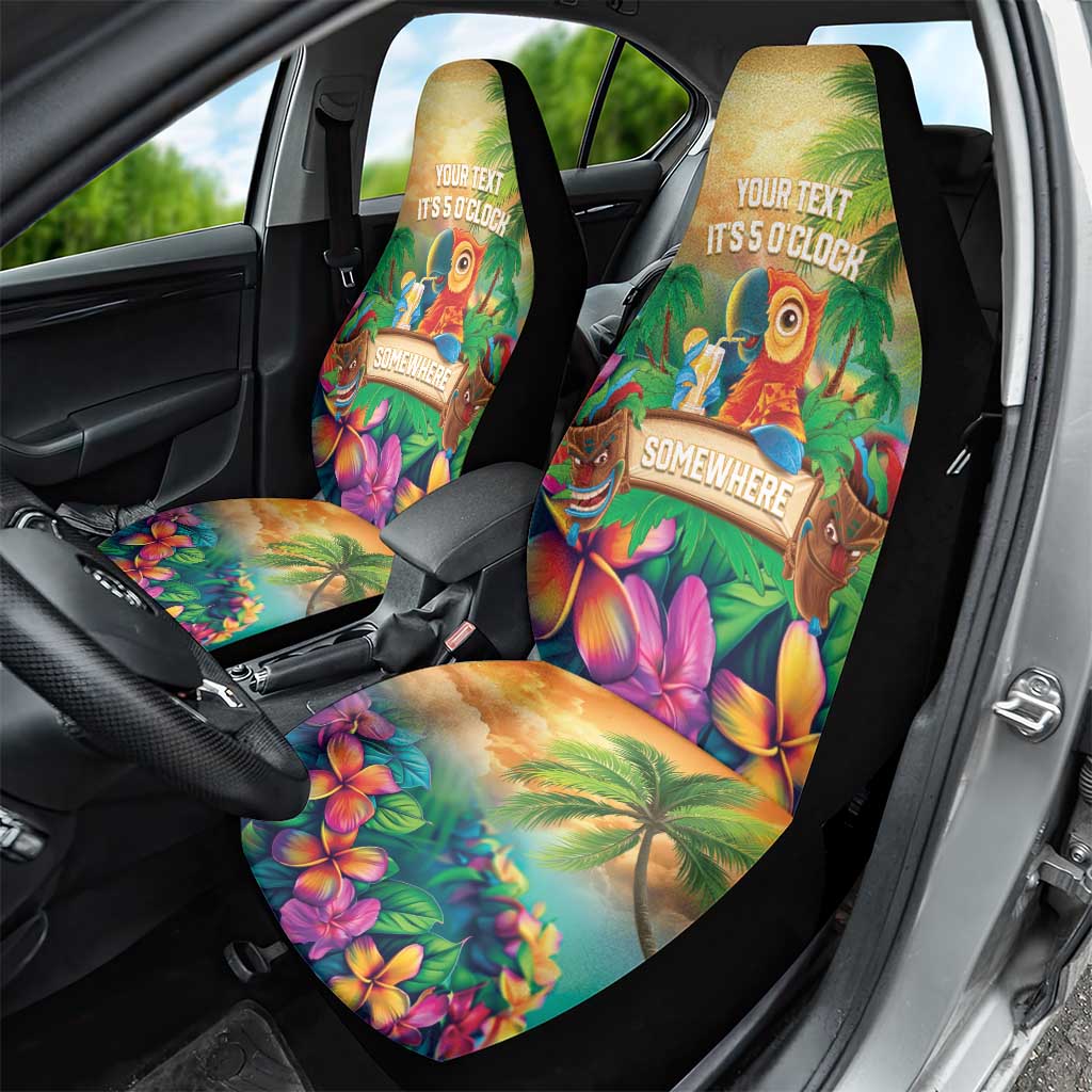 5 Oclock Somewhere Personalized Car Seat Cover Hawaii Parrots Plumeria Summer Vibe - Polynesian Pride