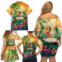 5 Oclock Somewhere Personalized Family Matching Off Shoulder Short Dress and Hawaiian Shirt Hawaii Parrots Plumeria Summer Vibe - Polynesian Pride