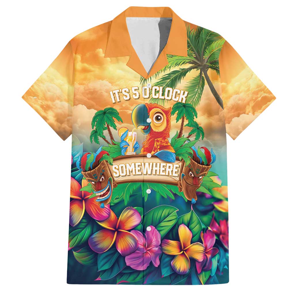 5 Oclock Somewhere Personalized Family Matching Off Shoulder Short Dress and Hawaiian Shirt Hawaii Parrots Plumeria Summer Vibe - Polynesian Pride