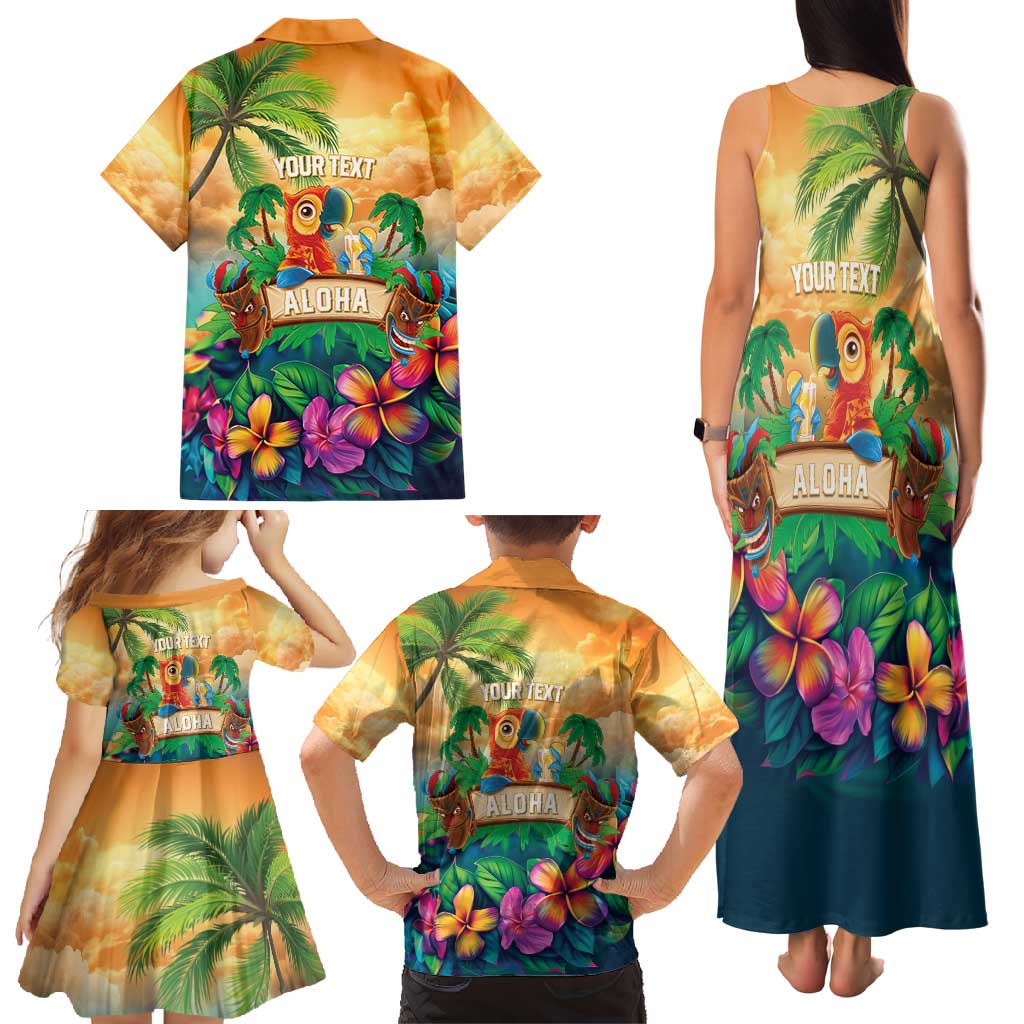 5 Oclock Somewhere Personalized Family Matching Tank Maxi Dress and Hawaiian Shirt Hawaii Parrots Plumeria Summer Vibe - Polynesian Pride