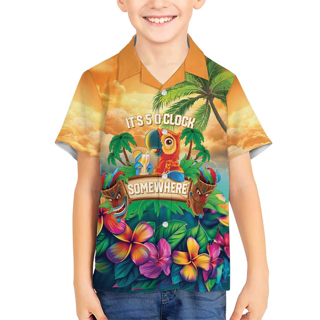 5 Oclock Somewhere Personalized Kid Hawaiian Shirt Hawaii Parrots Plumeria Summer Vibe - Polynesian Pride