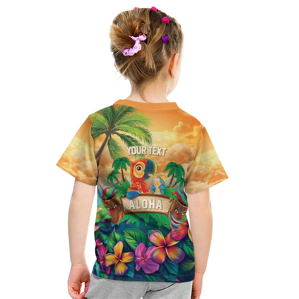 5 Oclock Somewhere Personalized Kid T Shirt Hawaii Parrots Plumeria Summer Vibe - Polynesian Pride