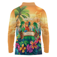 5 Oclock Somewhere Personalized Long Sleeve Polo Shirt Hawaii Parrots Plumeria Summer Vibe - Polynesian Pride