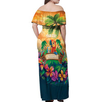 5 Oclock Somewhere Personalized Off Shoulder Maxi Dress Hawaii Parrots Plumeria Summer Vibe - Polynesian Pride