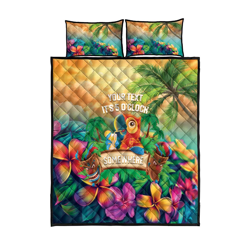 5 Oclock Somewhere Personalized Quilt Bed Set Hawaii Parrots Plumeria Summer Vibe - Polynesian Pride