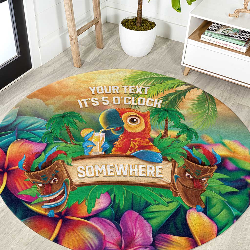 5 Oclock Somewhere Personalized Round Carpet Hawaii Parrots Plumeria Summer Vibe - Polynesian Pride