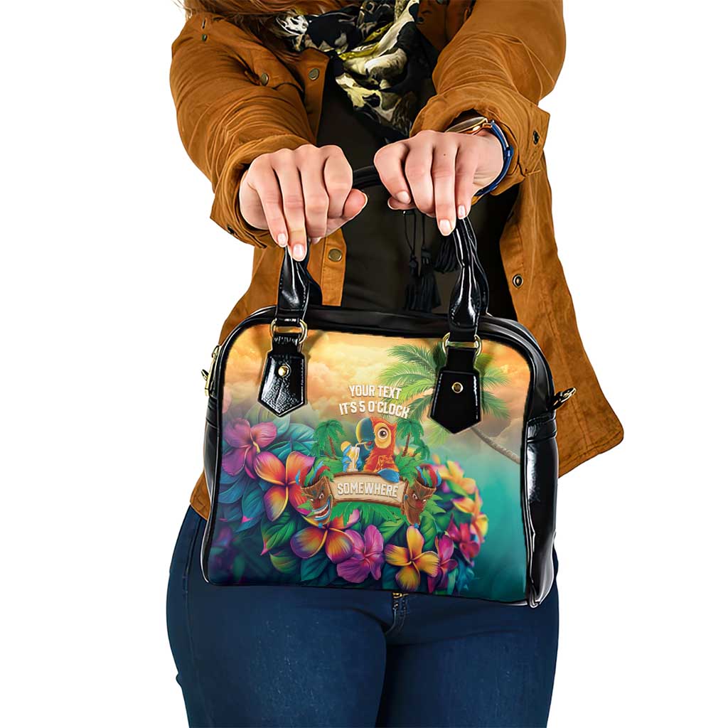 5 Oclock Somewhere Personalized Shoulder Handbag Hawaii Parrots Plumeria Summer Vibe - Polynesian Pride